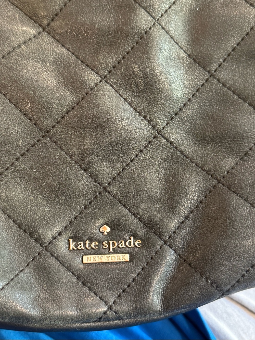 kate spade Quilted Black Leather Shoulder Bag with Gold Logo